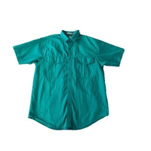 Vintage Sears Mens Teal Short Sleeve Button Up Shirt With Pockets Size M